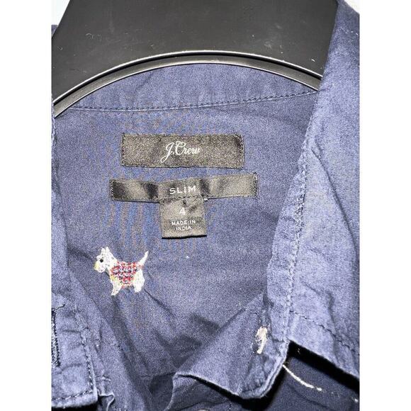 J Crew Dog Days Scottie Dog Navy Button Up Top Sz 4 Preppy Novelty Print Slim - Picture 4 of 8
